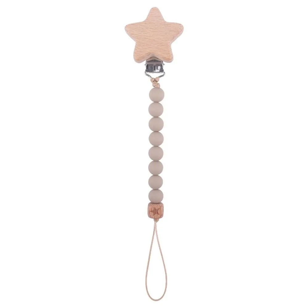 Multi-color Soft Beads Anti-drop Beech Wood Wooden Silicone Molar Chain Baby Pacifier Chain Pacifier Clips Chains Lanyard