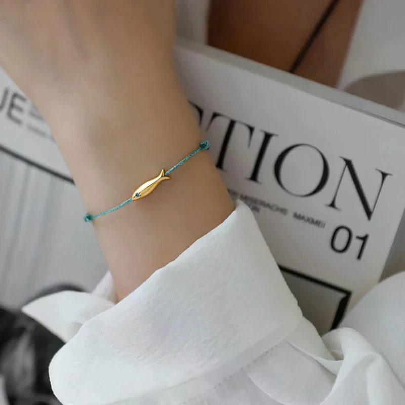 String Fish Bracelet For Women Cute Fish Blue String Adjustable Bracelet Handmade Jewelry Minimalist Ethnic Jewelry Red