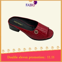 FABIO PENNY new fashion pop crocodile print multifunctional slippers Solid color comfortable low heel women's fish mouth shoes