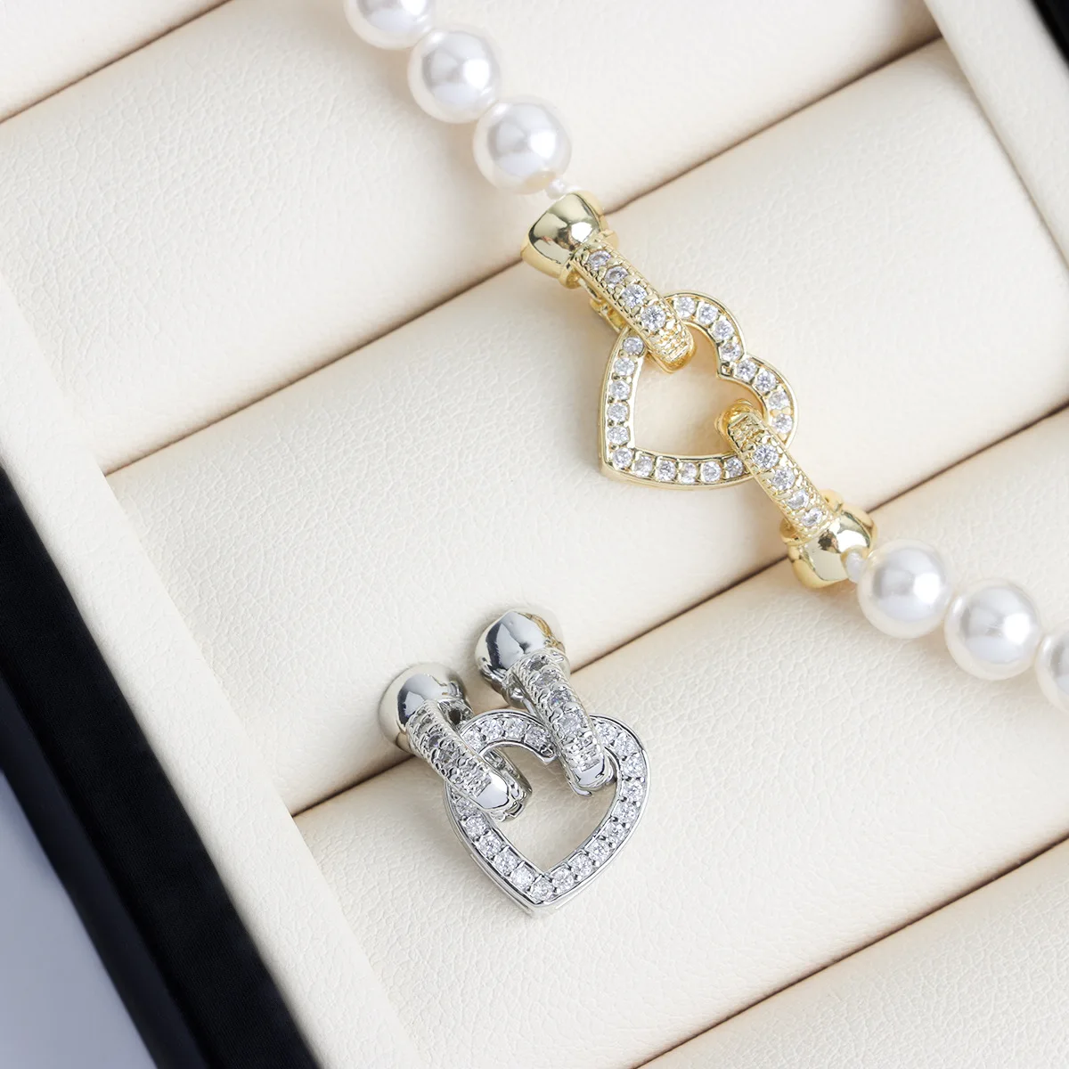 1 Pcs Copper Gold-plated Zircon Love Pearl Necklace Bracelet Connecting Buckle DIY Jewelry Making Material Accessories Wholesale