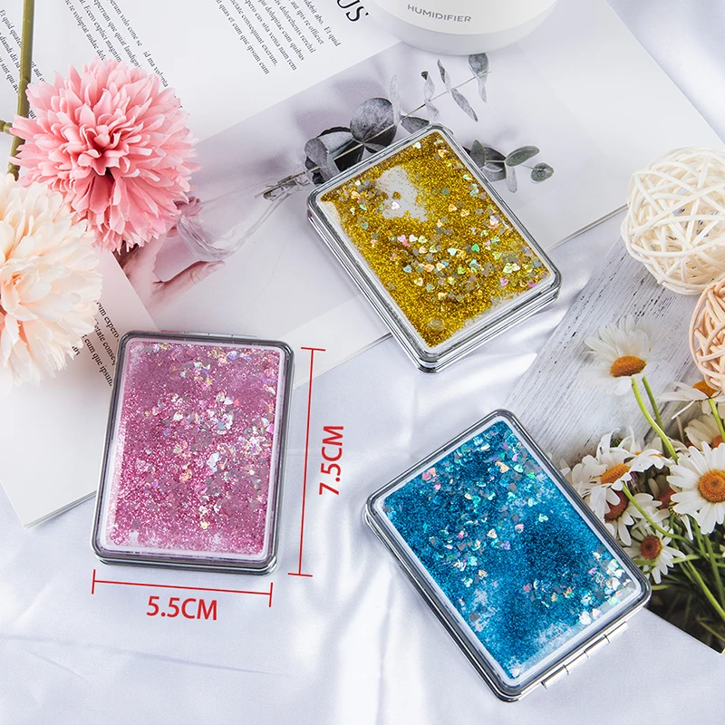 Cosmetic Compact Mirrors with Flowing Sand Mini Pocket Makeup Mirror Creative