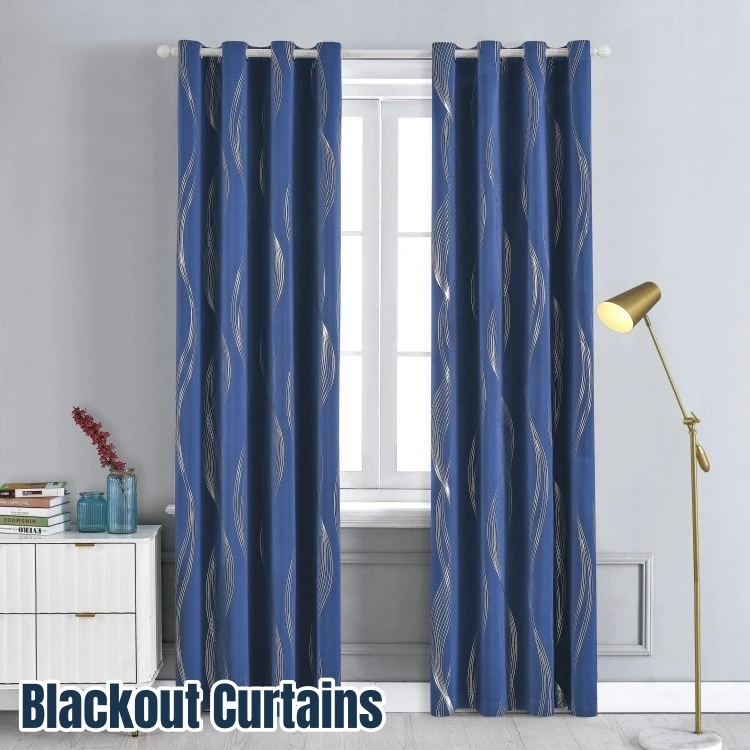 Black Blackout Curtains for Living Room Window, Decor Curtains, High-Precision Blackout Curtain Silvery Wave Printed Curtain 1PC