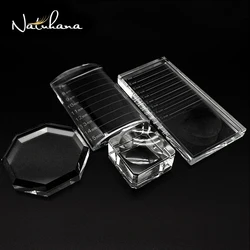 NATUHANA Crystal Glass U Curved Straight Stand False Eyelashe Holder Transparent Glue Tray Eyelash Extension Pallet Makeup Tool