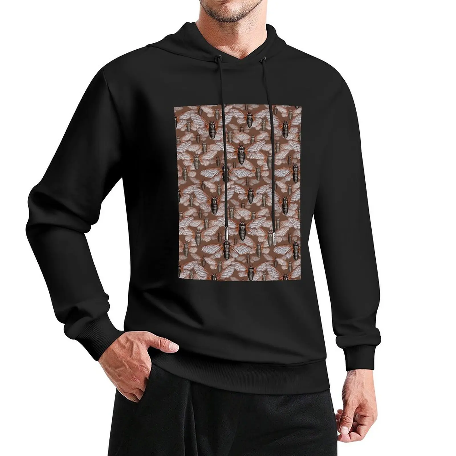 Cicada Swarm in Brown Pullover Hoodie men wear hoodie streetwear