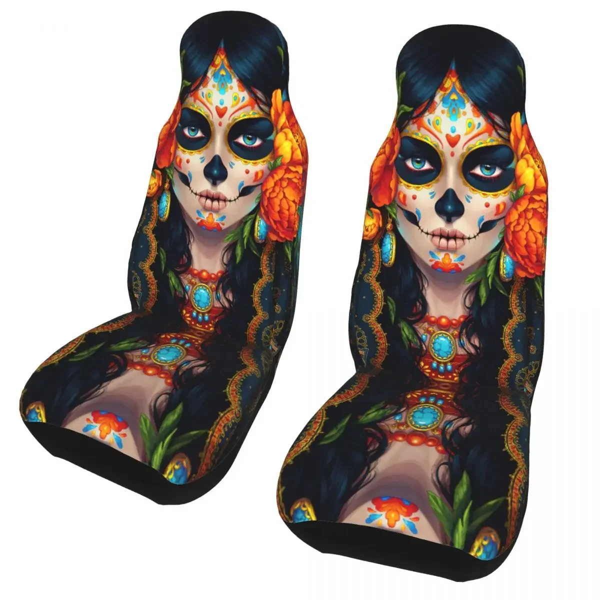 Sugar Skull Halloween Universal Car Seat Cover Four Seasons For SUV Santa Muerte Auto Seat Cover Polyester Car Styling