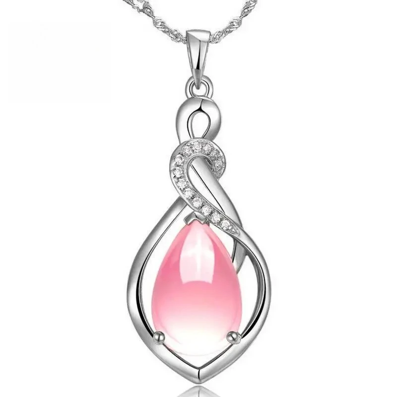 الوردي الطبيعي اليشم قطرة الماء قلادة قلادة المجوهرات الحقيقية التعويذات تميمة مطلية بالذهب الوردي هدايا للنساء حجر خمر #6