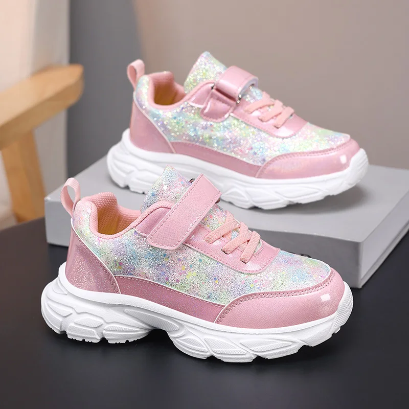 New Fashion Pink Girls Running Sneakers Size 28-37 Breathable Platform Sports Shoes Kids Trainers Non-slip Outdoor Sneaker Child