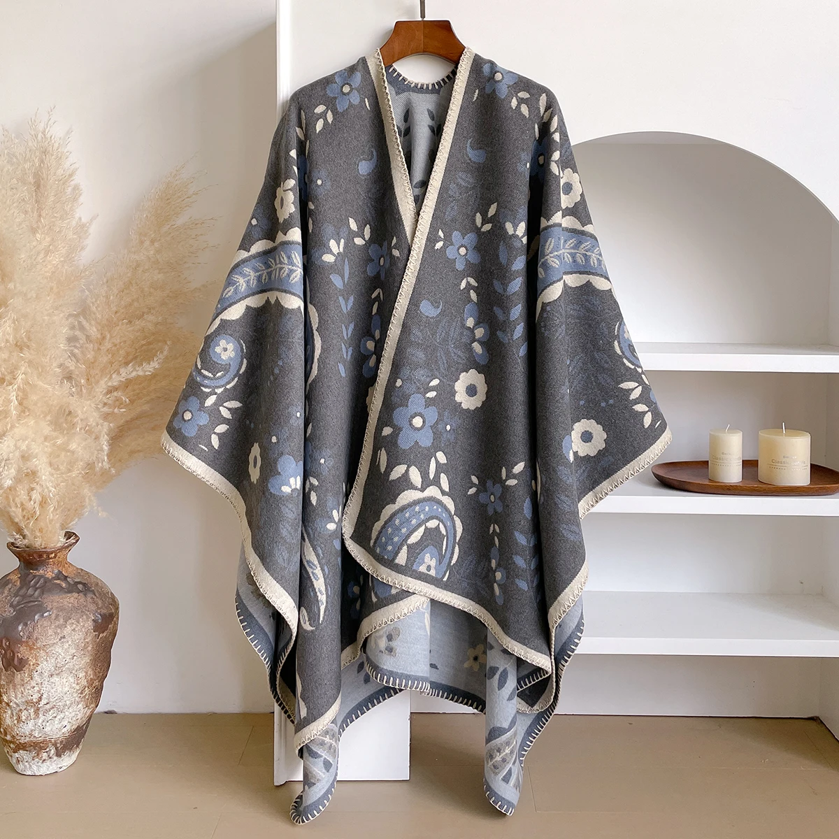 

Brand Fashion Winter Warm Cashmere Scarf - Women's Floral Oil Painting Printed Pashmina Thick Shawl, Wrap & Echarpe