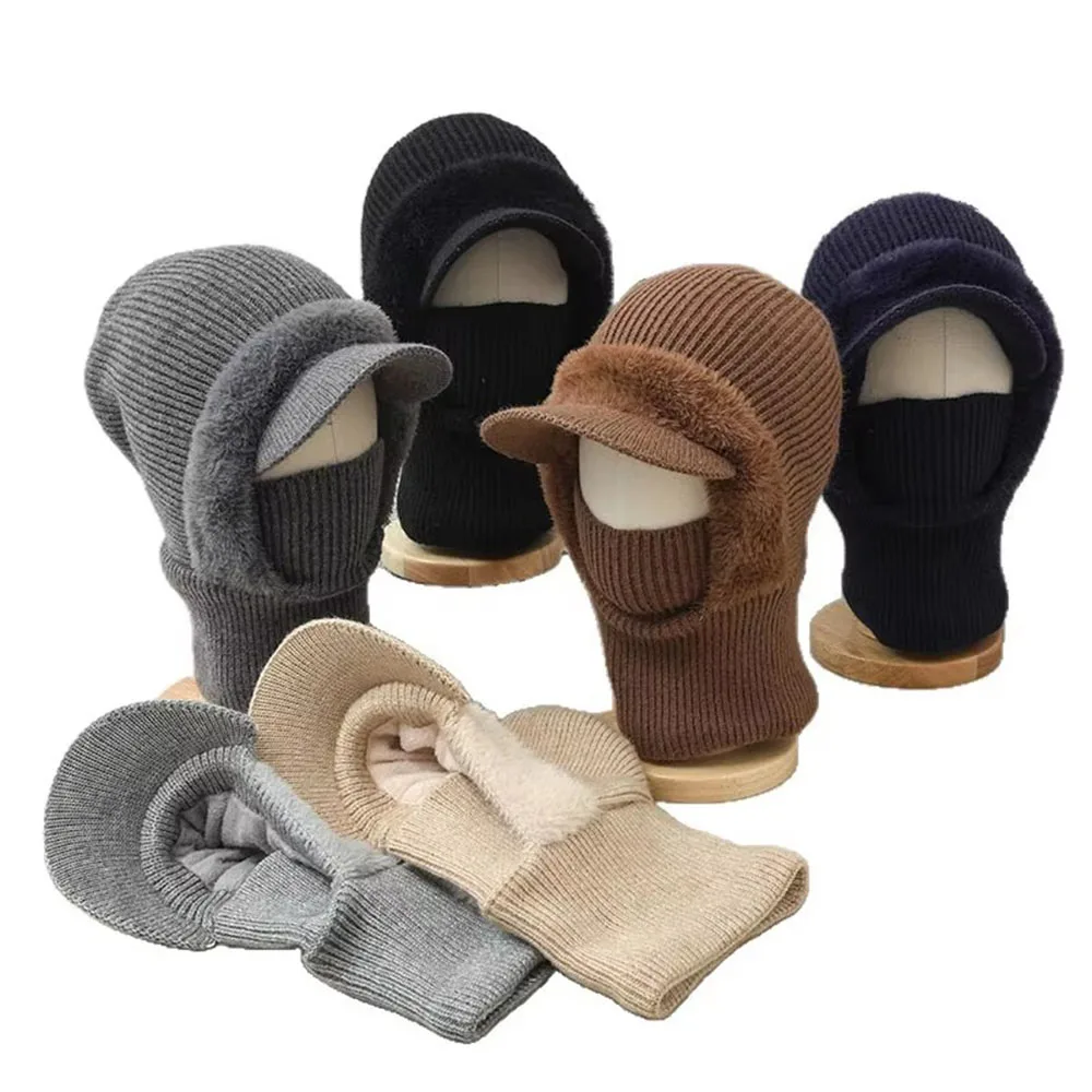 AliExpress Winter Knitted Cycling Hats Windproof Thickened Warm Ear Protection With Collar Velvet Lined Cap For Men Women Beanies Scalf