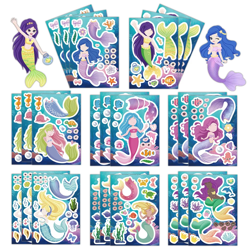 8/16PCS Creative Mermaid Sticker diy Notebook Handbook Sticker Material Sticker