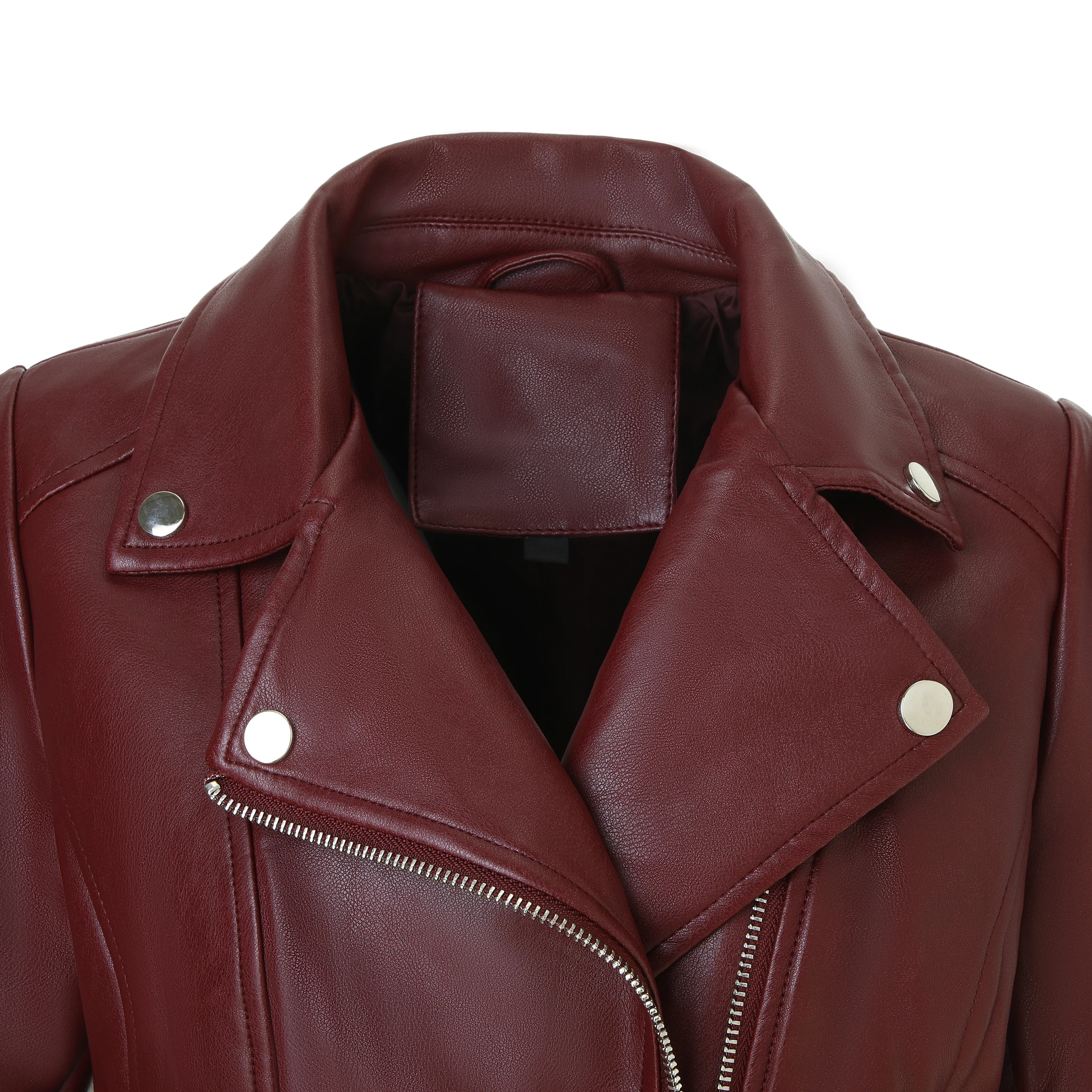 ​   Veste de moto en Pu dos cousu pour femme - Triple fermeture éclair sur le devant + clous argentés |     Coupe ajustée |     Pas de capuche |     Noir/Blanc |     3 saisons ⚡