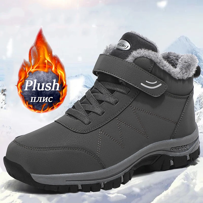 2024 Waterproof Winter Men Women Sneakers Original Leather Warm Snow Boots Men Work Casual Shoes High-top Non-slip Ankle Boots