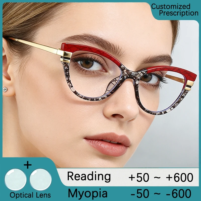 Luxuriöse Katzenaugen-Lesebrille für Damen mit Blaulichtfilter und Sehstärke