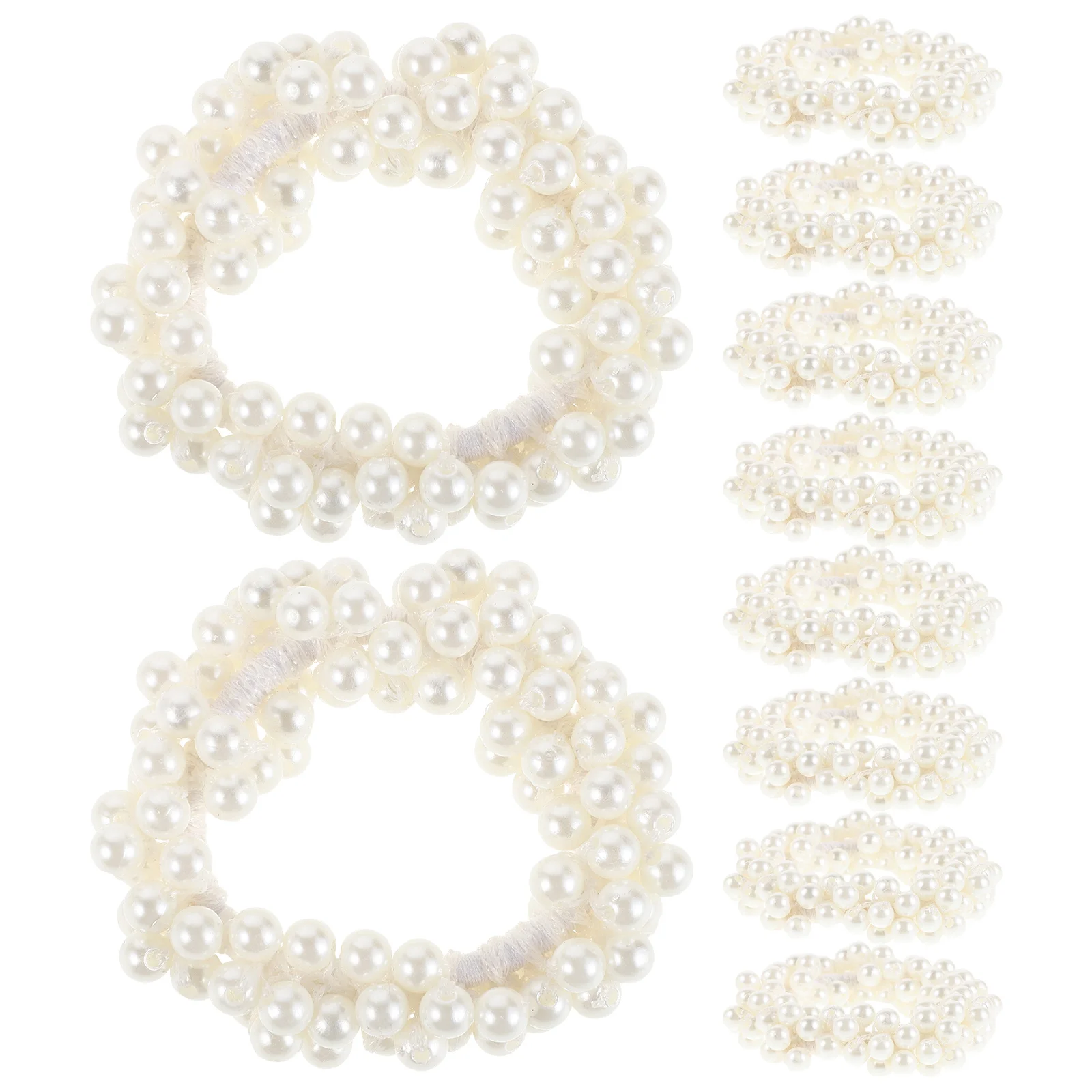 

10Pcs Faux Pearl Hair Bands Girls Beaded Elastic Ponytail Holders Lightweight Comfortable Bridal Bridesmaid Hair Accessories