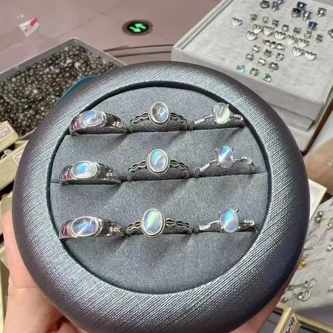 Цельное серебро 925 пробы с хорошей продажей, натуральный шри-Ланка, лунный камень, кристалл, исцеляющий кабошон, драгоценный камень, ювелирное изделие, подарок на палец