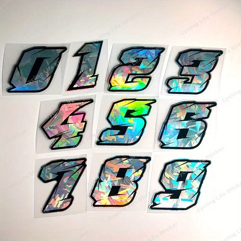 1PC Holographic Number Car Stickers, Colorful 0-9 Digit Decals for Car Body/Window, Add Racing Vibe to Your Automobile
