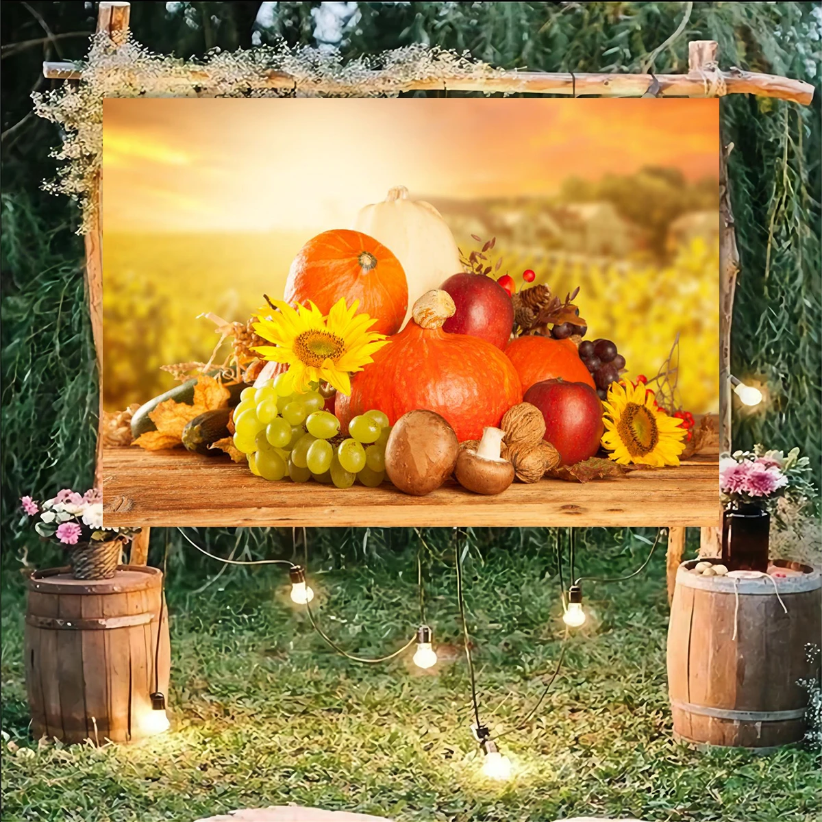 

Thanksgiving Day Fall Harvest Backdrop Autumn Pumpkin Sunflower Party Room Wall Photography Baby Shower Kids Banner Decoration