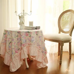 Vintage Pastoral Tablecloth Korean Rose Lace Pure Cotton Coffee Table Sofa Cover Elegant Dressingtable Decorative Tablecloth
