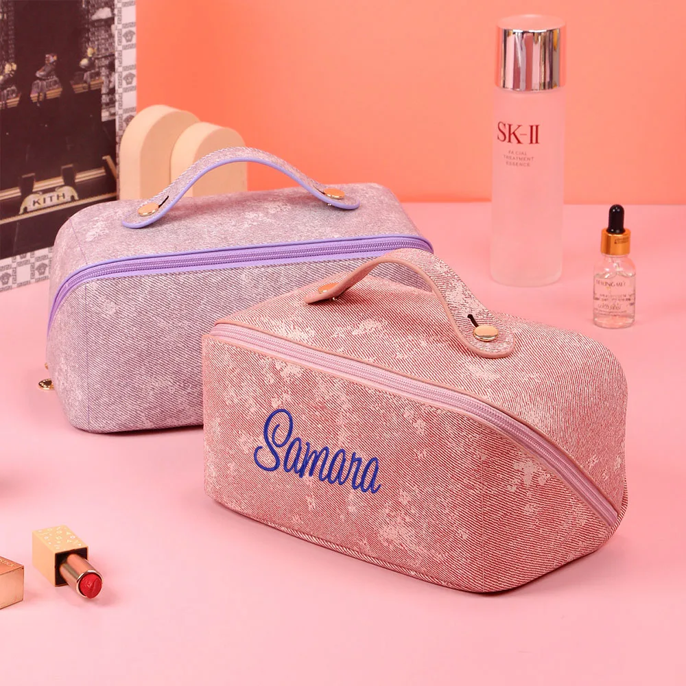 Custom PU Leather Large Capacity Multifunctional Makeup Bag With Any Name, Embroidered High-end Sense Ins Style Wash Bag