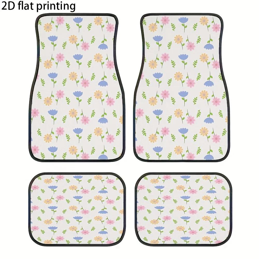 4pcs Car Floor Mats, Spring Floral Fresh Pattern, Made Of Polyester Fiber, Universal Car Mats, Suitable For All Seasons, Compati