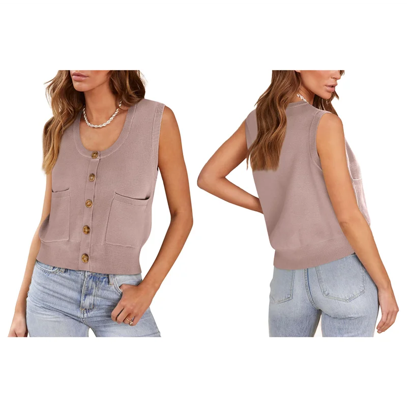 

【SEE】Womens Sweater Vest Summer Ribbed Tank Tops Sleeveless Button Down Shirts Scoop Neck Top For Women