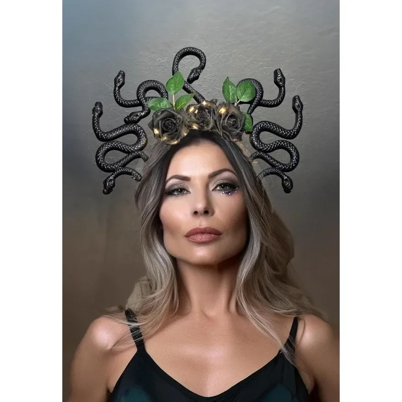 

LED Medusa Headband - Light Up Snake & Rose Gothic Crown - Halloween & Day of the Dead Costume Accessory for Women