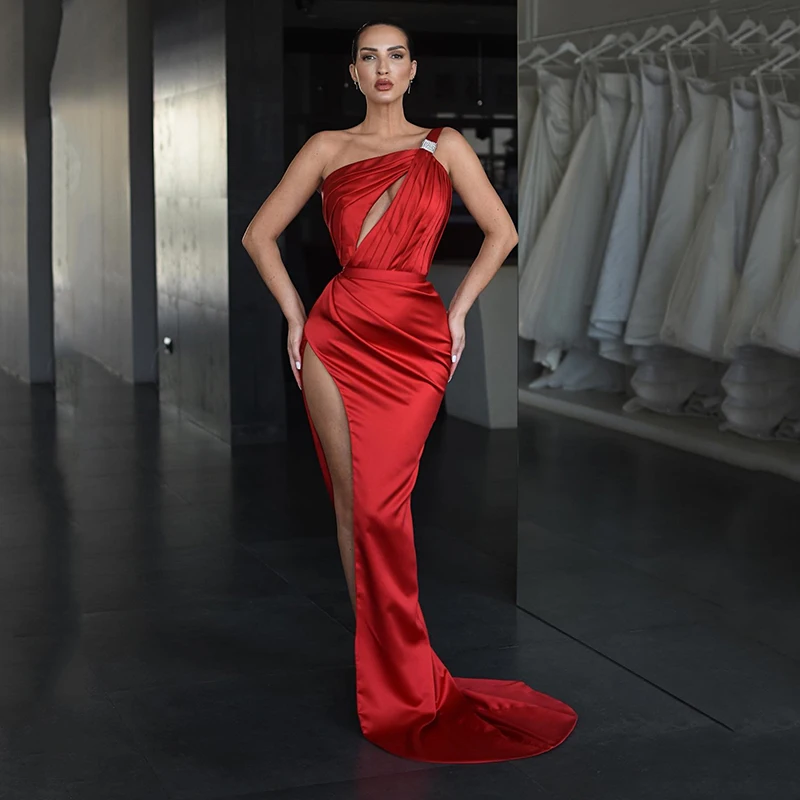 

Thinyfull Women Mermaid Prom Dresses 2024 Red One Shoulder High Split Evening Party Dress Night Cocktail Prom Gowns Custom Size