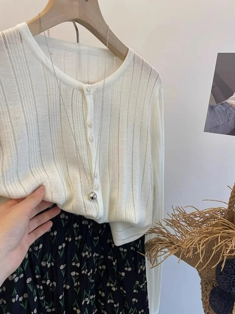 

Comfortable Knitted Open Cardigan Long Sve round Ne Casual Sle Women's Top Skin-friendly Age-defng Lazy Faion