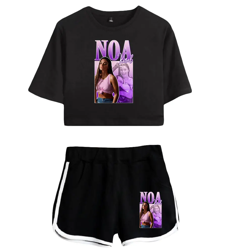 Mulheres Fitted Crop Top e Shorts Set, Noa, Kirel, Rock, Fãs de música, Midriff-Baring, Ginásio, Streetwear, Calças, Mulheres, Camiseta havaiana