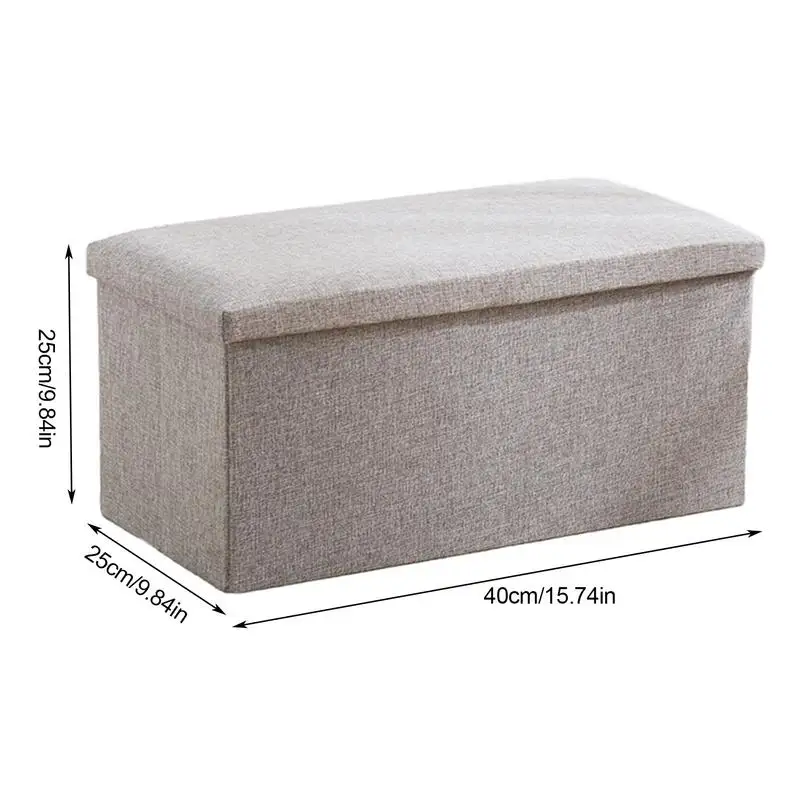 Foldable Ottoman Bench Seat Multifunctional Shoe Changing Stool Cotton Linen Foot Rest Stool Rectangular Storage Bin Box