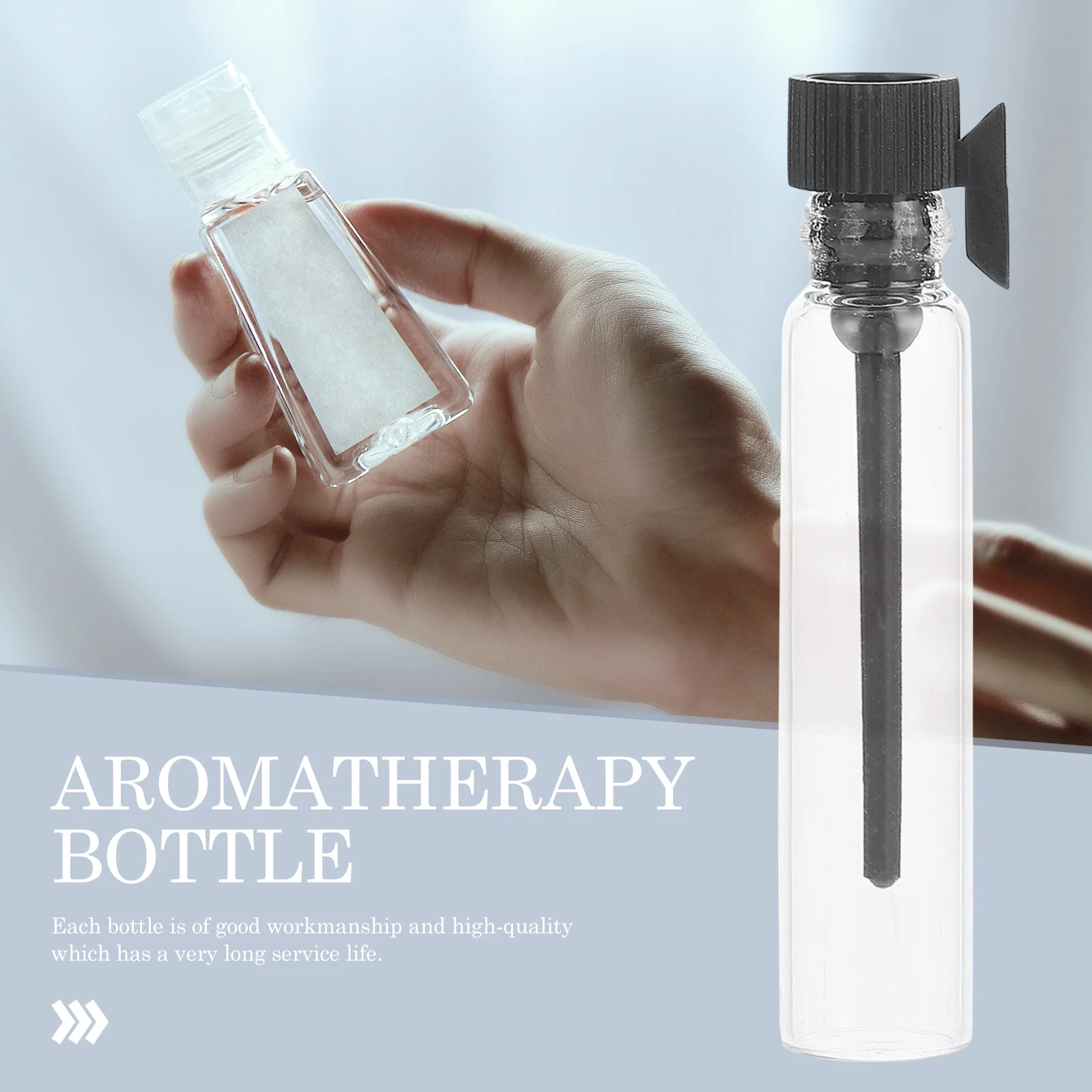 100 peças sub garrafas de vidro frascos de amostra de perfume recipientes de óleo essencial reutilizáveis compacto leve base antiderrapante