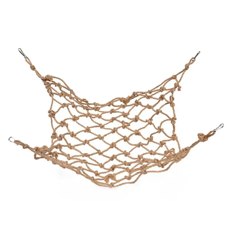 Bird Hemp Rope Net Parrot Swing Climbing Ladder Parakeet Hanging Perch Hammock with 4 Hooks Chew for Cockatoo