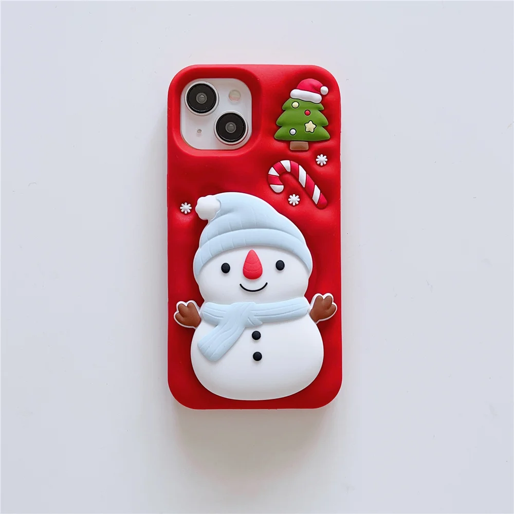 Casing ponsel boneka salju 3D, pelindung telepon genggam untuk iphone 16 15 14 13 untuk iphone 16promax cangkang Anime kreatif Kartun Natal berdiri