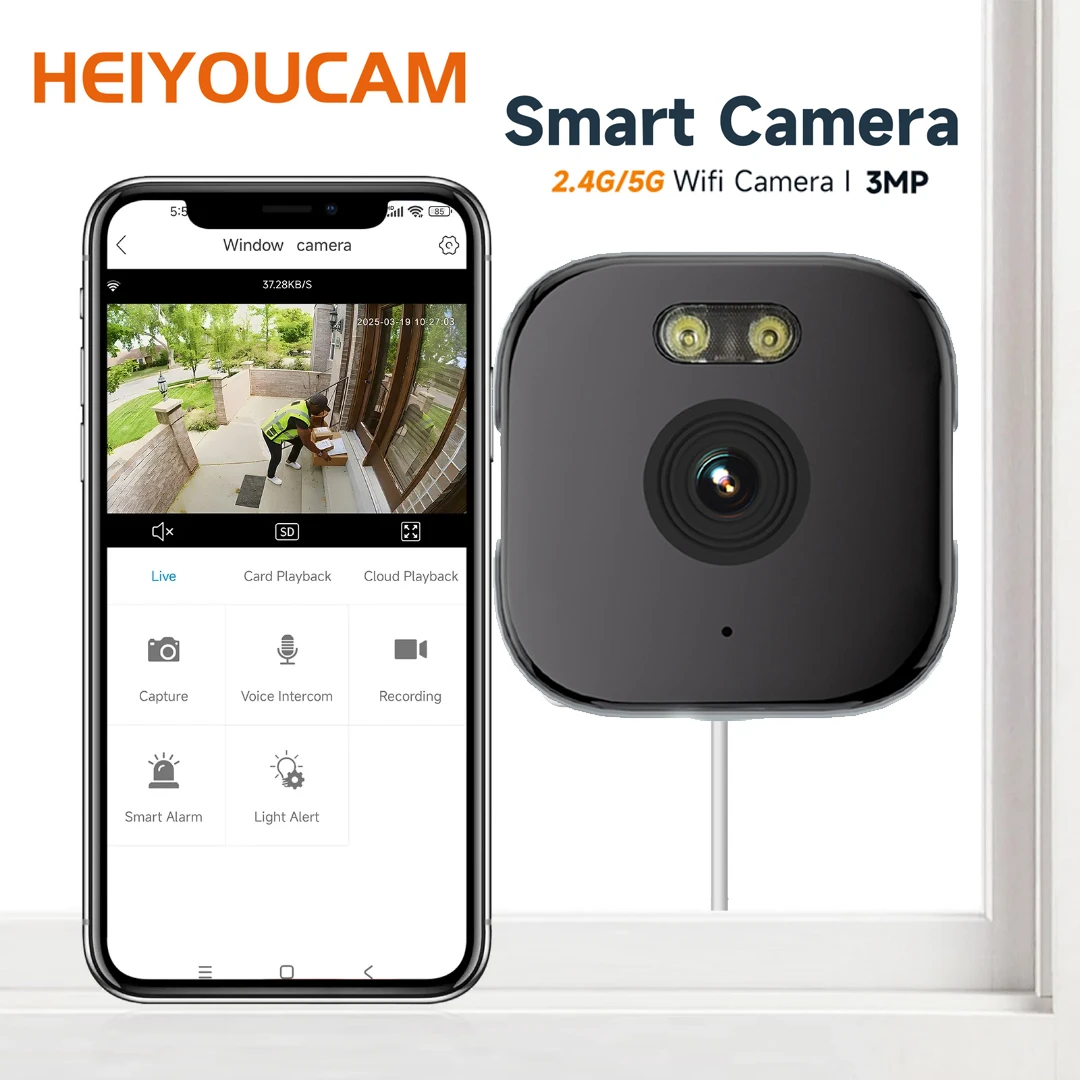 Videocamera Esterna HEIYOUCAM Wi-Fi 2.4/5 GHz, 3MP, Visione Notturna, Nuova
