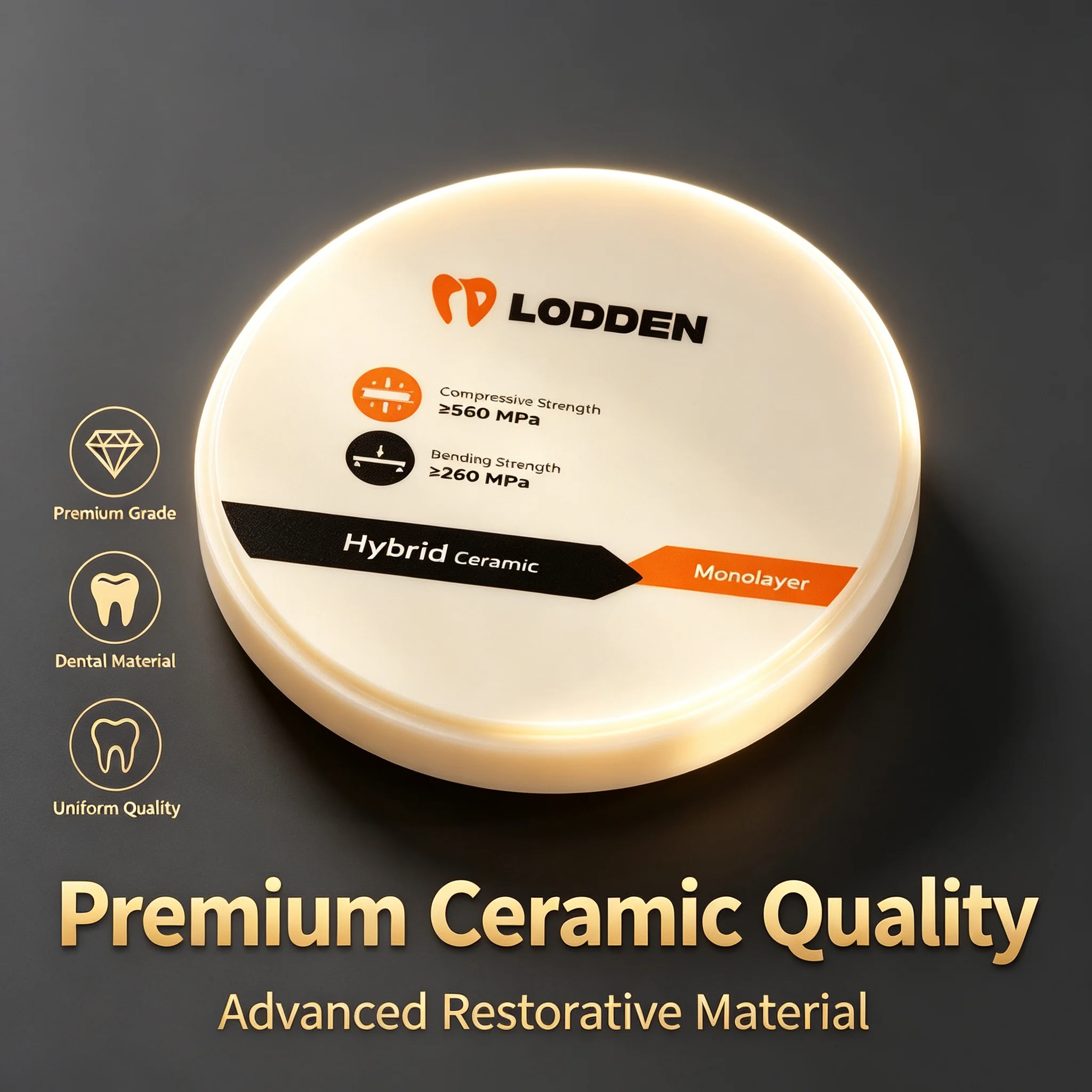 Lodden Dental Hybrid Ceramic Bending Strength Hardness Monolayer Composite Ceramics Block Dental Crown Dental Lab Material