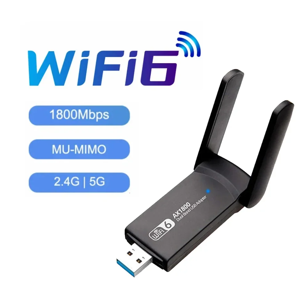 WiFi 6 Network Card Dual Band 2.4G & 5G AX1800 High Speed USB3.0 Wireless Dongle WiFi6 USB Adapter 1800Mbps For Win10/11 Laptop