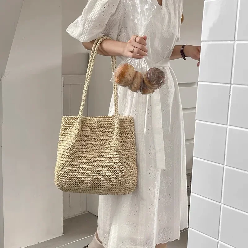 French Retro Straw Woven Bag Simple Large Capacity One-shoulder Package Vacation Beach
