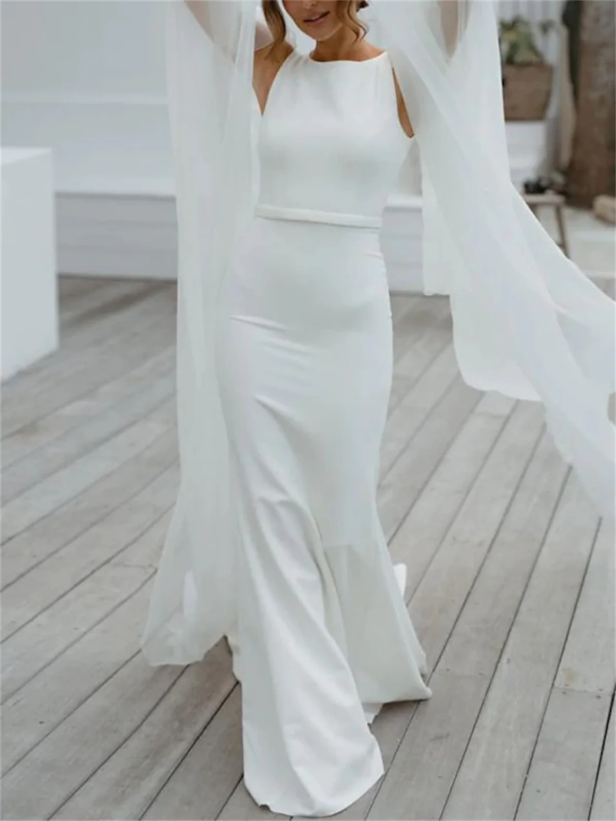 Vestido De Novia Sin Mangas, traje De Playa / Destino Corte Trompeta/Sirena, Sin Mangas, Joya, Algodón Con Cinta, 2023