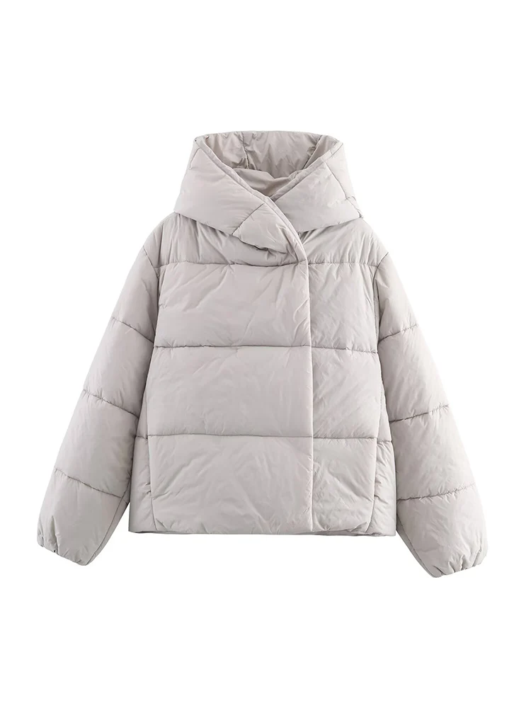 

European style new women's fashionable and versatile elegant casual solid color long-sleeved hooded cotton jacket.