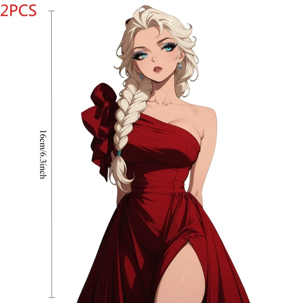 Elsa Frozen 2D Flat Car Vinyl Decal Sticker Set 2pcs 16cm Waterproof for Window Helmet Laptop