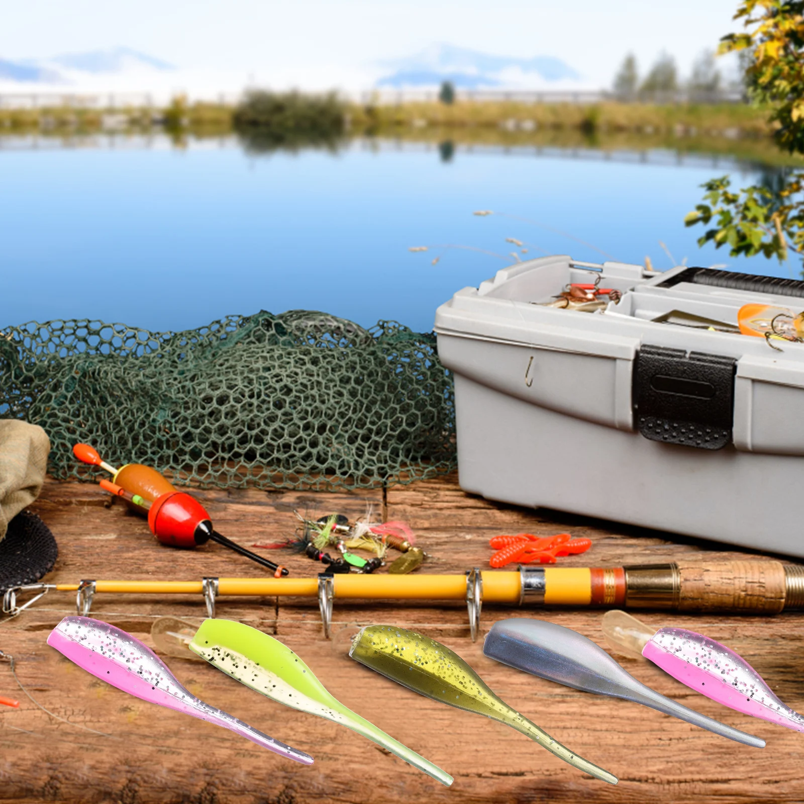 

40 Pcs Soft Bait Fishing Tackle Set Gear and Equipment Lures Baits Kits Accessories Fresh Water