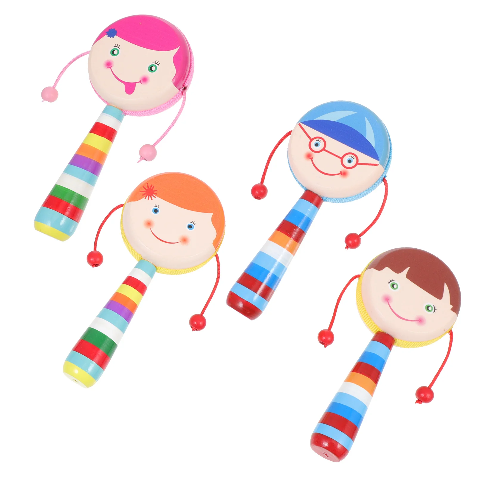 

4pcs Wooden 4 Wooden -Drum Baby Hand Educational Smooth Edge Hand Cartoon Design Interactive Plaything