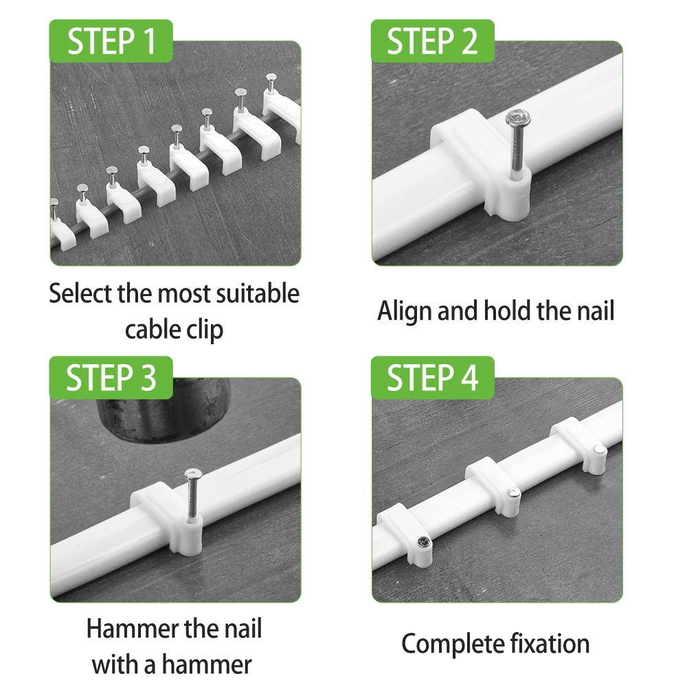 100PCS Flat Nail Clip Cable Clips  4mm/6mm/7mm/8mm/9mm/10mm/12mm/14mm Wire Management Electrical Cord Tie Holder Cable Clips