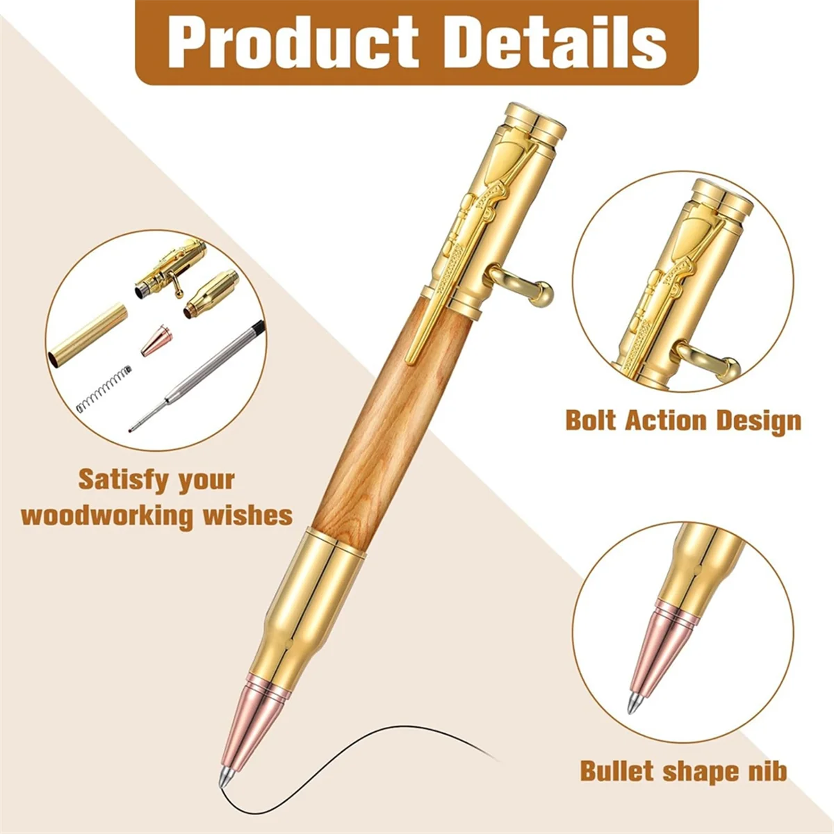 A42F  Set of 6 Slim Pens, Multi-Color Wooden Swivel Pen Set with Refill Shaft Bolt-On Ballpoint Pen for DIY Wooden Swivel
