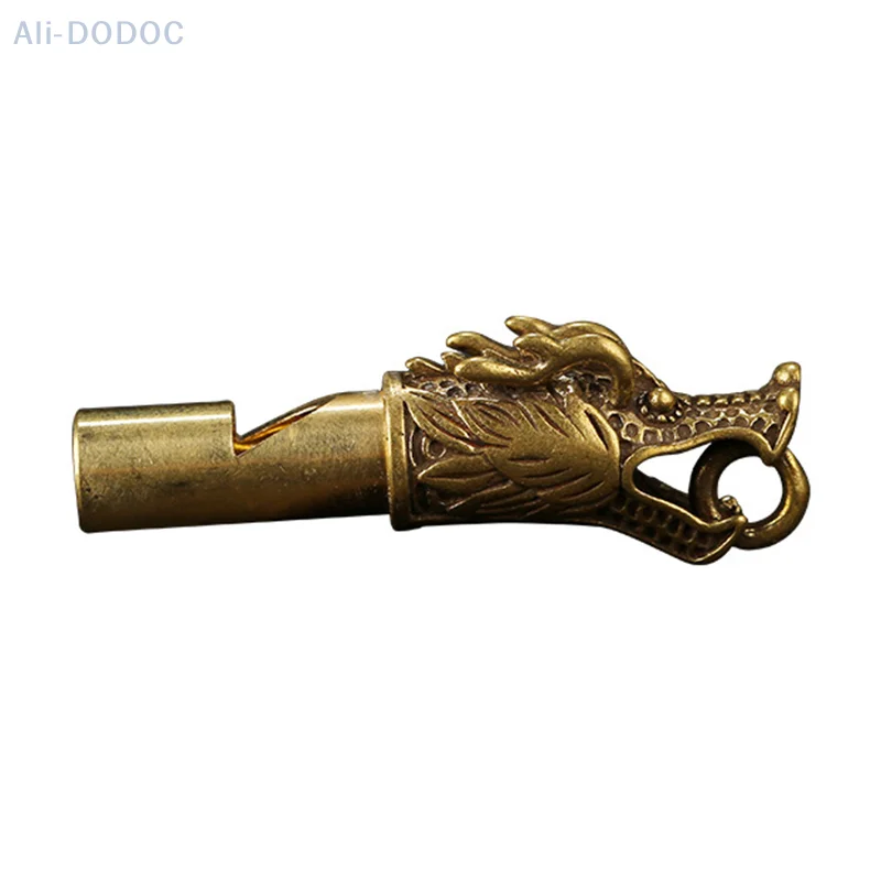 Handmade Brass Dragon Head Whistle Car Keys Chains Pendants Men Women Outdoor Survival Tools Whistles Necklaces Keychains Charm