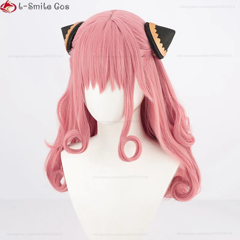 Anya Forger Cosplay Perruque pour Femme Adulte, Perruques Synthétiques, Bonnet, Anime Cosplay, Rose, Degré de Chaleur, 60cm de Long, Halloween