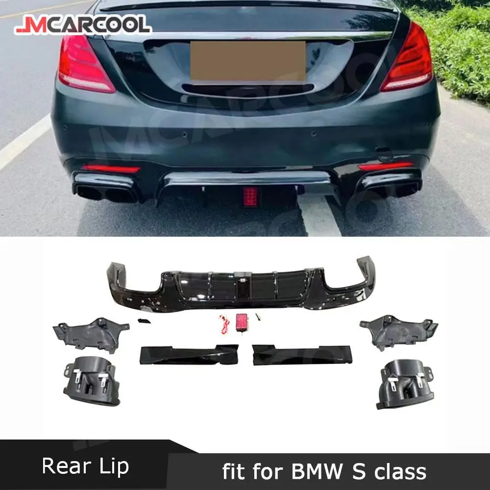 

ABS Rear Bumper Lip Diffuser Spoiler with Exhaust Muffer Tips for Mercedes Benz S Class W222 S450 500 560 S63 S65 AMG 2018-2021