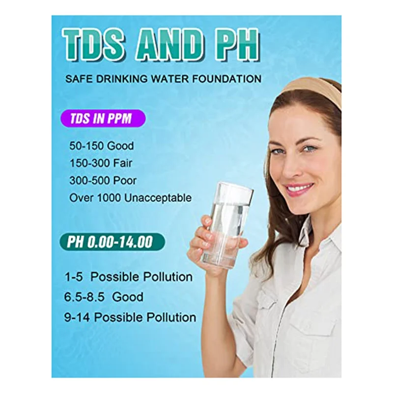 A60F-0-14 PH Meter 5 In 1 TDS/EC/SALT/TEMP/PH Meter For Drinking Water, Pool And Fish Tank