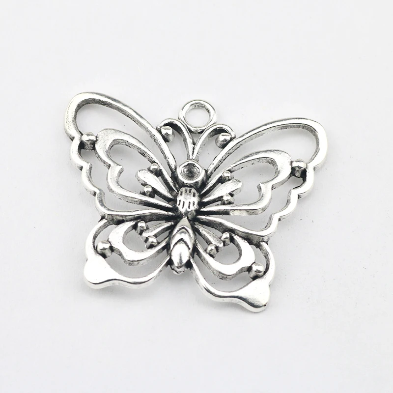 2 Pieces 39*47mm Antique Silver Color Hollow Butterfly Charms  Necklace For DIY Jewelry Making