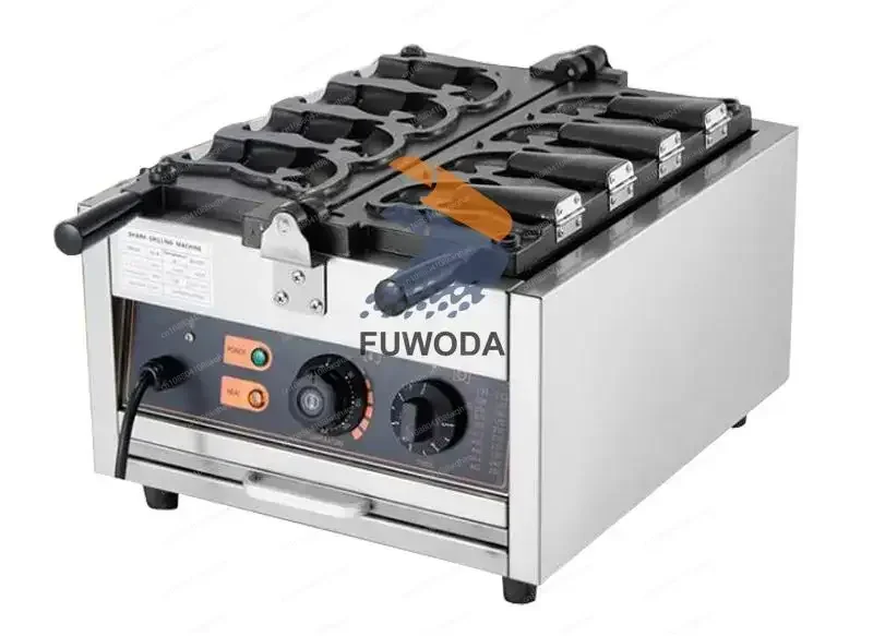 Máquina comercial de gofres con forma de tiburón, cono de helado, máquina de gofres de pescado de boca abierta, máquina eléctrica para hacer gofres Taiyaki